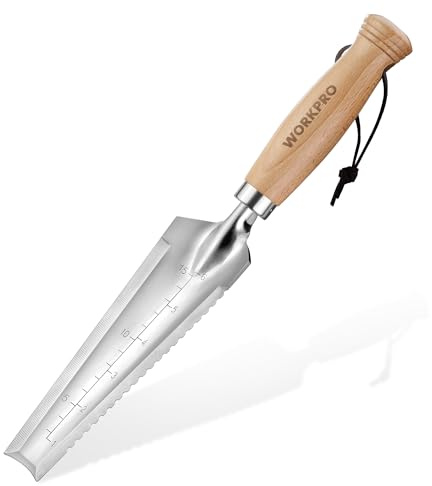 WORKPRO Garden Hand Trowel with Wooden Handle, Stainless Steel Weeder Puller for Planting, Weeding & Transplanting, Narrow Manual Shovel for Digging and Soil Work