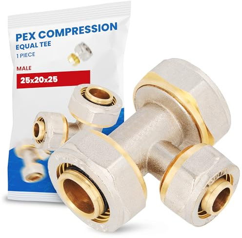 T-Stück PEX-AL-PEX Schraubfitting 25 x 20 x 25 mm Messing Klemmverschraubung Sanitärsystem Heizungsschlauch Rohradapter T-Anschluss