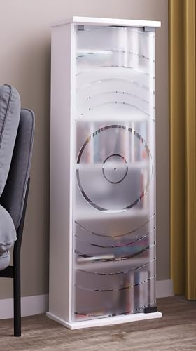 VCM Holz CD DVD Stand Regal | platzsparender CD Schrank mit 1 ESG-Sicherheitsglastür für 150 CDs oder 65 DVDs | Maße: H. 92 x B. 31 x T. 18 cm | 5 Variable Einlegböden – Tilano M