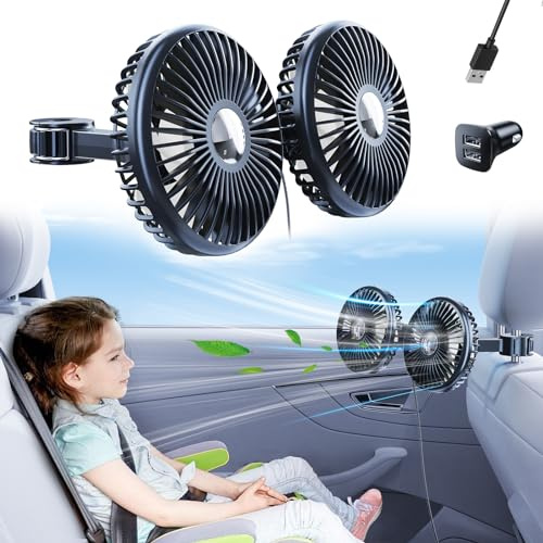 Nauttxon Car Fan for Back Seat [Comes with Car Charger] 360 Degree Rotatable USB Car Seat Fan for Baby Rear Facing - 3 Speeds Separate Control for Vehicles SUV RV - Black | Separate Control 5V2A USB Car Seat Fan for Vehicles SUV RV Van Sedan Kids Dogs, With Car Charger
