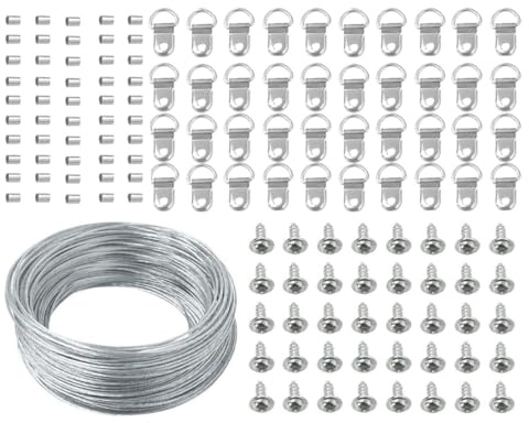 Hsthe Sea Kit per Appendere Quadri con Filo da 30 m, con Anello a D, Manicotto ad aggraffatura per dipingere Foto, Immagini, Orologi, opere d'Arte, specchi, Punto Croce