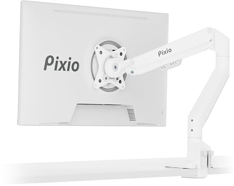 Pixio PS1S Wave White Single Monitor Arm Stand Desk Mount - Fits up to 32 inches Monitors and up to 19.8lbs. VESA Compatibility and Integrated Cable Management
