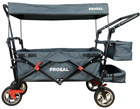 FROSAL Bollerwagen faltbar Leo PU Räder mit Sonnendach und Stauraumerweiterung Klappbollerwagen faltbar mit Bremse