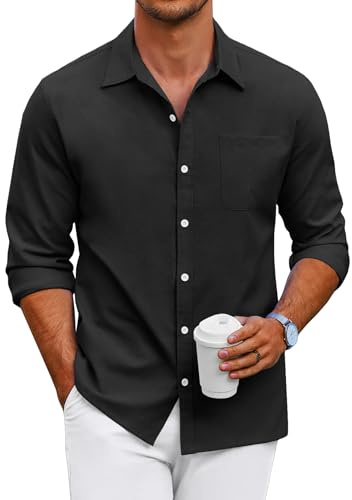 COOFANDY Skjorta för män, långärmad fritidsskjorta, normal passform, oxfordskjorta, affärsskjorta, button down, skjortor med bröstficka, enfärgad, Mönster 2, XXL