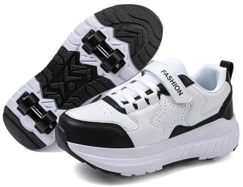 Mateju Schuhe mit Rollen für Jungen Mädchen Kinder Rollschuhe Schuhe mit 4 Rollen Versenkbarer, 2-in-1 Jugend Outdoor Turnschuhe Roller Schuhe Turnschuhe Skateboardschuhe