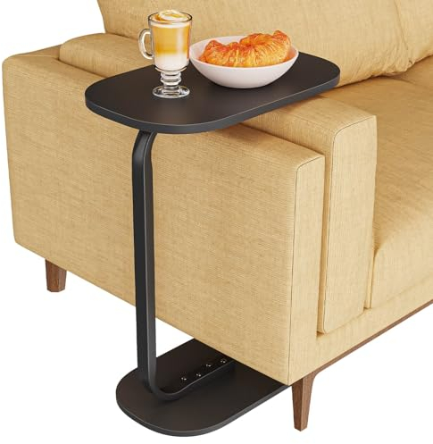 nicekool Tavolino Laterale da Divano a Forma di C Tavolino da Salotto e Piano Rotondo Tavolino Basso, Tavolino Laterale con Spazio di Libri, Caffè, Laptop, 60 x Ø 39.5 cm, Bianco Stile C