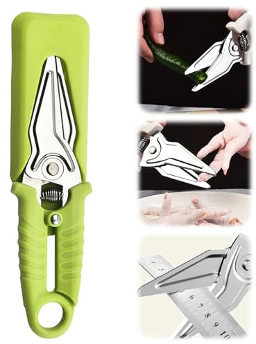Multifunktionale Küchenschere,Schwerlast Fleischschere Geflügelschere mit Magnetdeckel,Haushaltsschere mit Sägeschliff,für Geflügel,Fisch,Fleisch,Gemüse,Knochen,BBQ,Nüsse Küchenscheren (Grün)