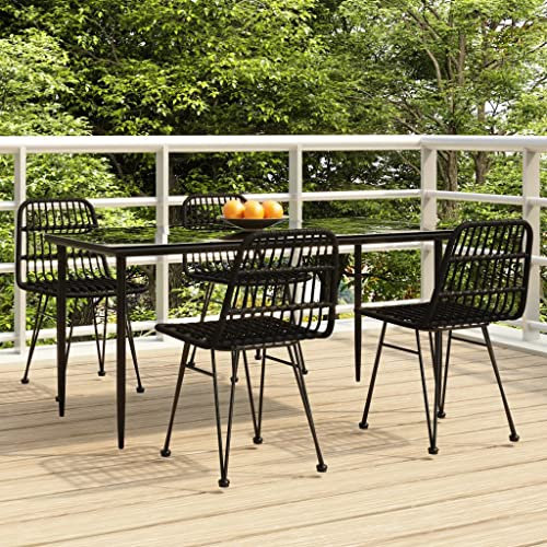 KATERYY 5-TLG. Garten-Essgruppe Schwarz Poly Rattan,Stylische Gartengarnitur aus witterungsbeständigem Polyrattan mit stabilem Stahlgestell für entspannte Stunden im Freien