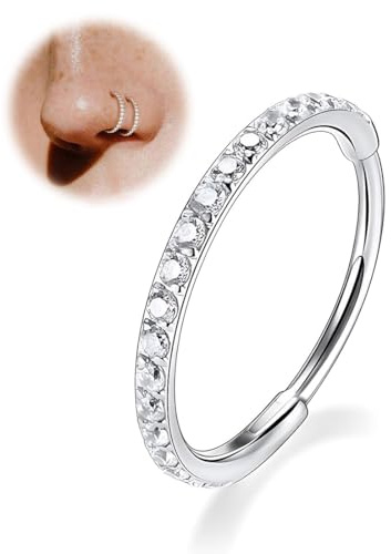 Piercing Nez Anneaux en Acier Chirurgical, 10mm piercing nez Hoop anneaux argent 316L acier inoxydable Helix Hoop Hinged Anneau Septum clicker Conch Cartilage boucles d'oreilles Bijoux