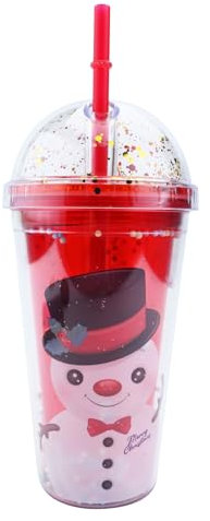 Vaso de Agua Navideño para Niños,Botella de aguacon Pajita y Tapa Muñeco de Nieve,Taza de Viaje Reutilizable de Doble Pared,Taza de Café con Purpurina de 450 ml,para Navidad Cumpleaños Fiesta Regalos