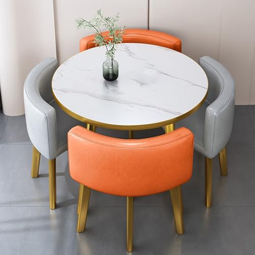 WPWSDWMX Kombination aus Empfangstisch und Stuhl, 80 cm Runder Empfangstisch fürs Büro mit Grau-orangefarbenem Polsterstuhl und Schwarzem Metallstuhlbein, Couchtisch für Geschäftskonferenzräume(Wit)