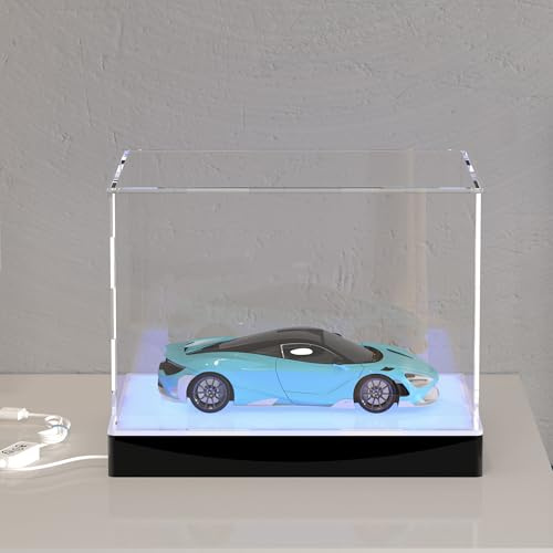 Vitrine mit Leuchtbasis, klare Acryl-Vitrine zur Anzeige von 1:18 Modellauto & 1/24 Diecasting Auto, 33x17x16cm