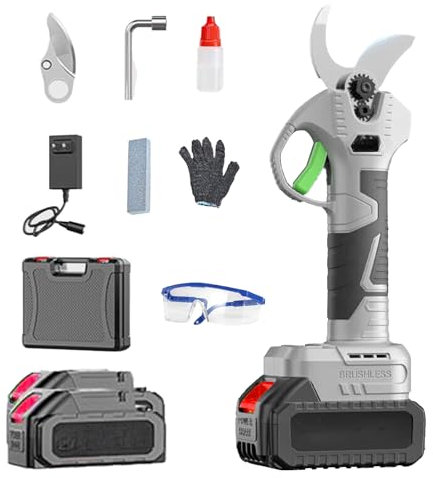 VOLTIX Forbici da Potatura Elettriche 25mm, Cesoie da Potatura Professionali con 2 Batterie, Forbici a Batteria per Potatura di Alberi da Frutto, Viti e Giardinaggio
