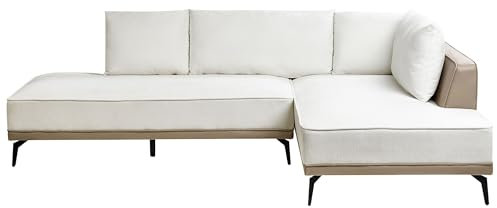 Beliani Ecksofa Stoff Kunstleder linksseitig 3-Sitzer modular Creme weiß/Taupe Myken