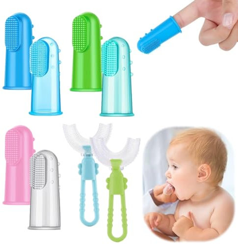 Baby Zahnbürste Finger, 6 Stück Baby Silikon Fingerzahnbürste, 2 Stück U-förmige Zahnbürste, Fingerzahnbürste Baby, Aus BPA-freiem Silikon, Finger Toothbrush, Zahnpflege