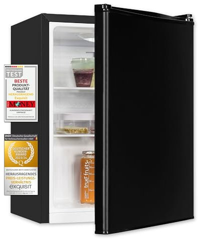 Exquisit Mini-Kühlschrank, Kühlschrank ohne Gefrierfach, 50 Liter, 45 cm Breite, LED-Innenbeleuchtung, Temperaturregelung, Kühlschrank klein, KB560-V-091E schwarz