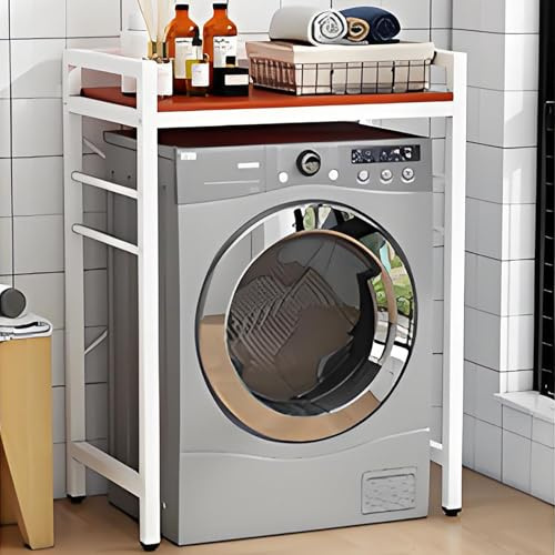 Mueble Lavadora Secadora, Unidad De Almacenamiento Sobre Lavadora Para Lavandería, Estantería Encima De Lavadora, Para Lavadora Para Baño, Cocina, Balcón, Lavandería, Carga 300KG(White+brown)