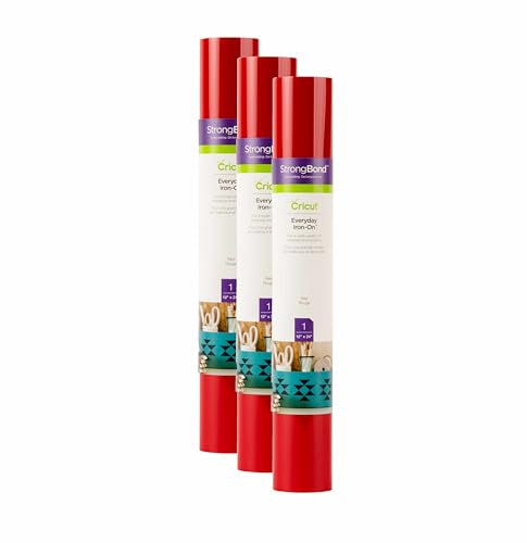 Cricut Everyday Iron On, Red, 3-Pack of 2ft Rolls (12x24) Heat Transfer Vinyl for Shirts, Hats, Décor & More