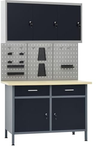 IKAYAA Banco de Trabajo de Acero con Cuatro Paneles de Pared, Mesa de Trabajo Taller, Banco de Trabajo Taller, Mesa Trabajo, Banco de Carpintero, Banco Herramientas Type-2