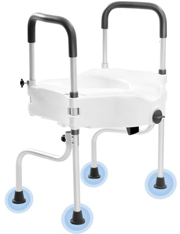 TkkMivcOC Raised Toilet Seat, 3-in-1 Universal Toilet Frame Seat Riser, Non-Slip Adjustable Height and Handrail, for Disabled Elderly Pregnant, Load Capacity 150kg, Minimal Assembly