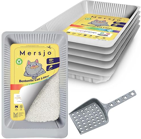 Mersjo Einweg-Katzenstreu Set, 5x2,7l Bentonit-Streu mit pH-Indikator, Schale und Kehrblech