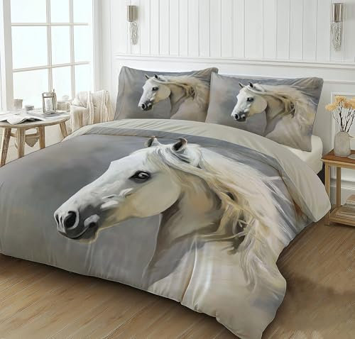 Copripiumino Piazza e Mezza 200x200cm Astratto Animali Cavallo Dipinto Ad Olio Set Letto Completo Stampa Microfibra Biancheria da Letto con Cerniera, 1 Copripiumini + 2 Federa 50x75 cm