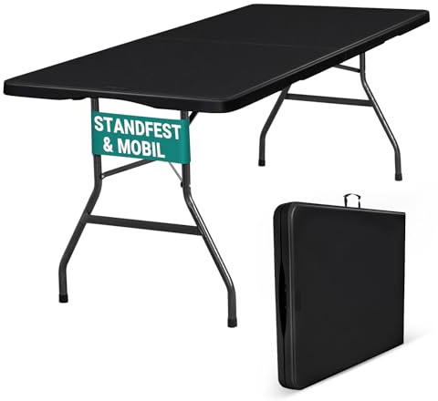 Byliable Klapptisch 180cm Tragbar Kunststoff Campingtisch 6ft Schwarz