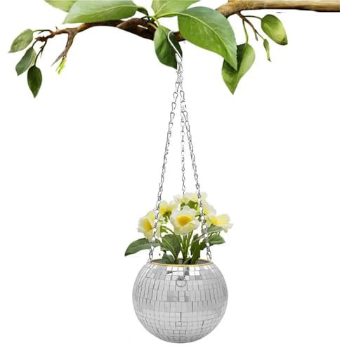 Christmas Decor Disco Ball Planter Vase Wall Hanging Planter Pot Flower Pots Rope Hanging Flowerpot Balcony(G,10cm)