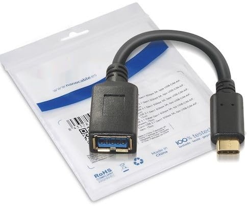 CABLE USB 3.1 GEN1 5GBPS 3A TIPO C USB-C/M-A/H 0.15M NEGRO NANOCABLE (OTG). Conéctate a alta velocidad y transfiere datos de manera eficiente con este cable compacto y resistente.