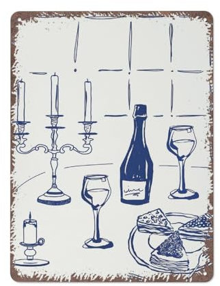Navy Blue Dinner Table Neutral Kitchen Decor Modern Wine Glasses Candle Holder Creative Tin Signs Funny Metal Signs Vintage Art Wall Home Garden Cafes Offices Clubs Gift Plaque Tin Signs 12 * 16 inch