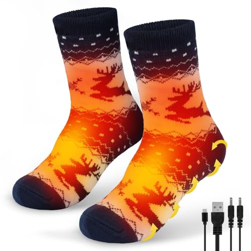 Lomffy Calcetines calefactables USB, Calcetín eléctrico Felpa Gruesa Calcetines Tipo Pantufla Antideslizantes Calentadores de pies Calentador térmico pies Calcetines de Punto Regalo Calentar los pies