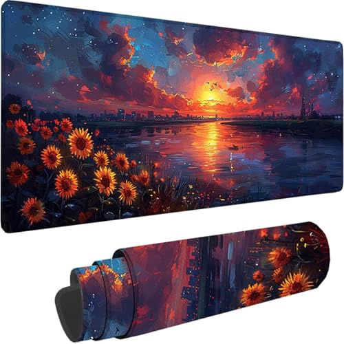 Alfombrilla Ratón Gaming XXL 1600x800x3 mm, Negro Mouse Pad Paisaje Alfombrilla Escritorio con Base de Goma Antideslizante, Mousepad Gaming Mejora la precisión y la Velocidad para Jugadores, PC O-I
