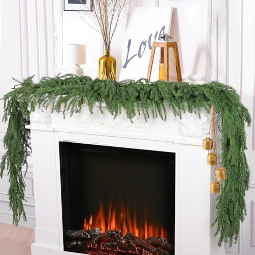 Hyklaner 6Ft Christmas Garlands Norfolk Pine Garland Real Touch Artificial Faux Greenery Garland for Holiday Indoor Outdoor Table Decor (Green)