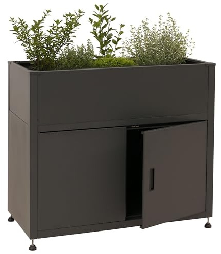 Hochbeet HWC-O85, Metallhochbeet Blumenkasten Pflanzkübel Stauraum, Metall 33kg 91x101x51cm - anthrazit