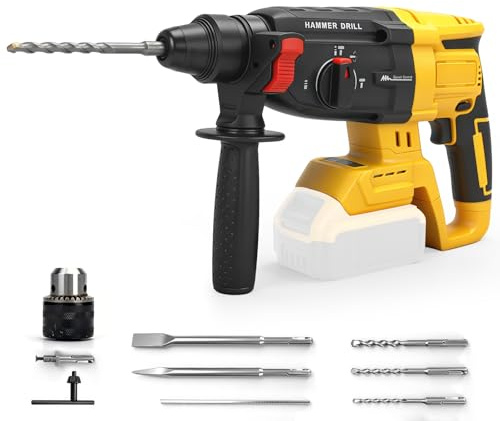 WingFly Batteridriven borrhammare för Dewalt 18 V, 20 V, slagenergi 3,2 J, med 3 stycken SDS-plus, borrning upp till 28 mm, borstlös borrhammarmotor, antivibrationshandtag