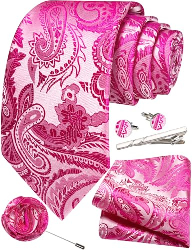 Ailisus Paisley Tie and Pocket Square Mens Silk Necktie Set Formal Casual | Mens necktie gift set with handkerchief lapel pin, tie clip, paisley, floral, great for prom, graduation, business meeting