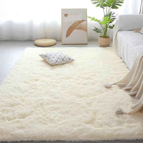 LIUJYUAN Shaggy Hochflor Teppich 150 x 250 cm Super Soft Felloptik Flauschiger Fellteppich Fell Imitat Kunstfell Pflegeleicht Und Robust für Schlafzimmer Kinderzimmer, Creme Farben