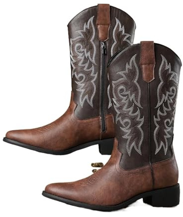 LYXYGMV Herr Western cowboystövlar spetsiga halvvadsstövlar retro broderade riddarstövlar för män lämpliga för män, Ljusbrunt, 39 EU