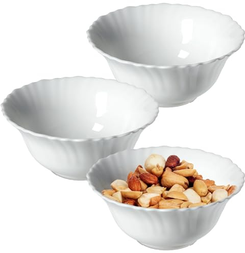 KADAX Skål Ø 13 cm, set om 3, skålar av härdat glas, fruktskål, salladsskål, dessertskål, frukostskål, soppskål, snacksskål, diskmaskinssäker (vit)