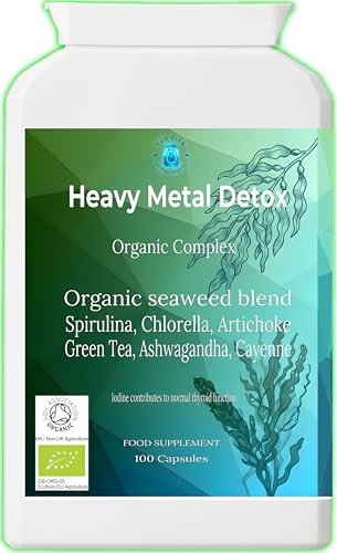 Heavy Metal Detox Cleanse Organic Complex Bladderwrack Seaweed, Iodine, Sea Kelp, Chlorella Spirulina Capsules, Artichoke, Green Tea, Alfalfa, Cayenne Pepper 100 Super Greens Powder Tablets Adults