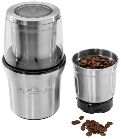 ProfiCook PC-KSW 1021 Molinillo de Café Eléctrico + Picador Multiusos, 200 W, 85 grams, Acero Inoxidable/ Negro