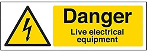 V Safety Danger, Live Electrical Equipment Warning Sign - 300mm x 100mm - 1mm Rigid Plastic