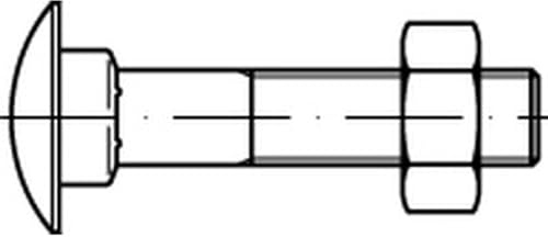 DIN 603 Mu Stahl Flachrundschrauben mit Vierkantansatz, mit Sechskantmutter - Abmessung: M12x260 (25 Stück)