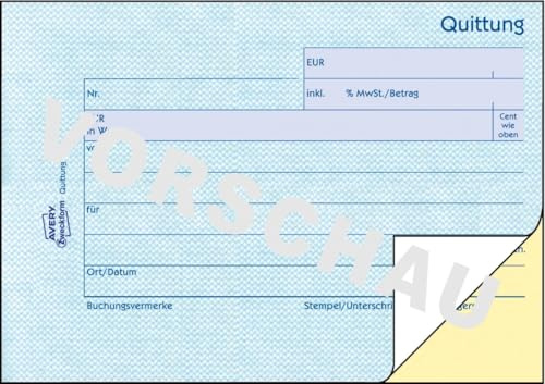AVERY Zweckform 20 x Formularbuch Quittung A6 quer selbstdurchschreibend VE=2x40 Blatt