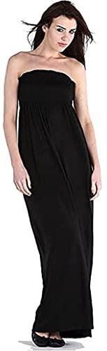 New Womens Plain Long Strapless Elasticated Shearing Ladies Bandeau Shirred Boob Tube Summer Maxi Dress
