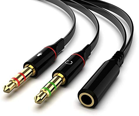 Maeline Headphone Splitter Adapter, 3.5mm Mic Cable for Computer, Headset 3.5mm Female to 2 Dual Male Microphone Audio Stereo Jack Earphones Port to Gaming Speaker PC