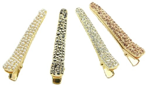 Lurrose 4pcs perla strass becco clip accattivante cristallo ornitorinco pin coccodrillo accessori per capelli per le donne ragazze (Stili multipli)