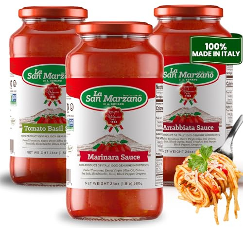La San Marzano Variety Pack, Tomato Basil, Arrabiata, Marinara Sauce, 24 oz, Pasta Sauce Made in Italy, All Purpose Tomato Premium Quality, All Natural, Mediterranean Diet, Non GMO, Vegan, Gluten Free