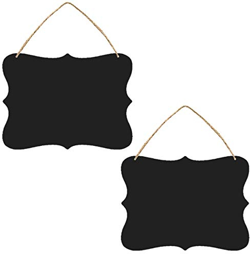 Chalk Board for Wall, 2 Pack Hanging Blackboard Chalkboard Signs, 23 X 18 cm Double Sided Erasable Black Boards Decorative Message Board with Hanging String for Outdoor Kitchen Garden and Bars