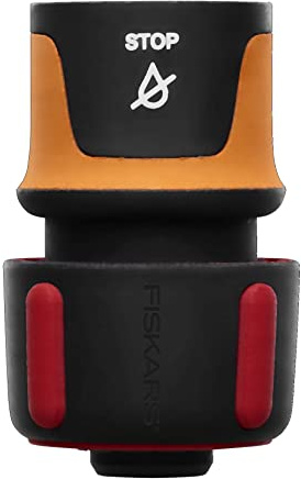 Fiskars Schlauchanschluss, Mit Stopp-Mechanismus, SoftGrip-Kontaktpunkte | Universalgröße, Ø 1,9 cm (3/4''), 42 g, Schwarz/Orange/Rot, 1027081